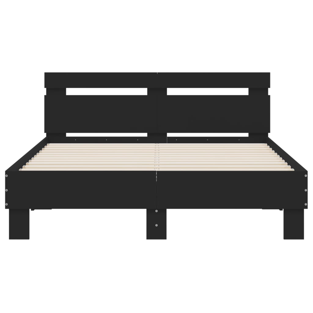 Okvir za krevet s uzglavljem i LED crni 135x190 cm