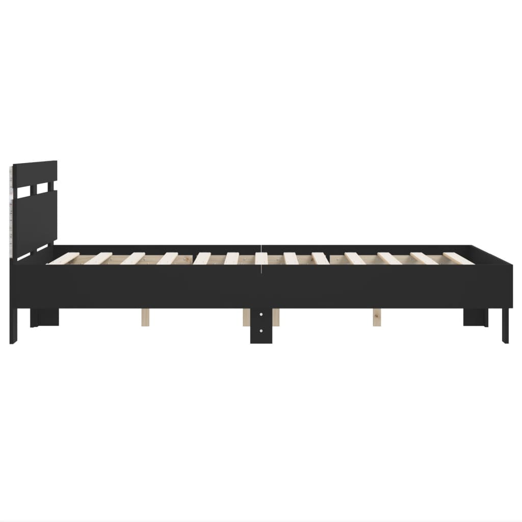 Okvir za krevet s uzglavljem i LED crni 135x190 cm