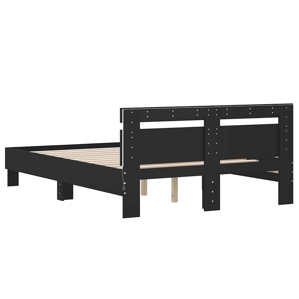 Okvir za krevet s uzglavljem i LED crni 135x190 cm