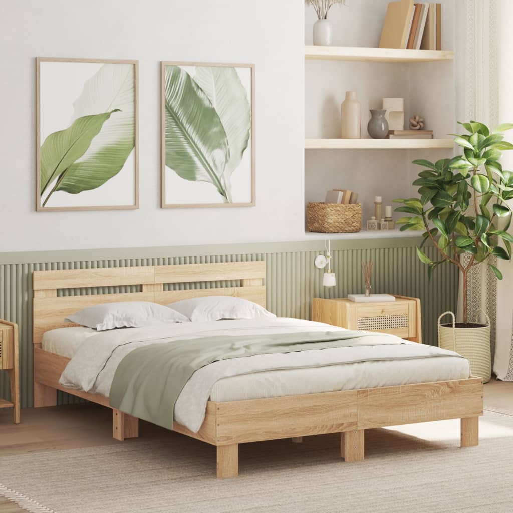 Okvir za krevet s uzglavljem i LED boja hrasta sonome 135x190cm