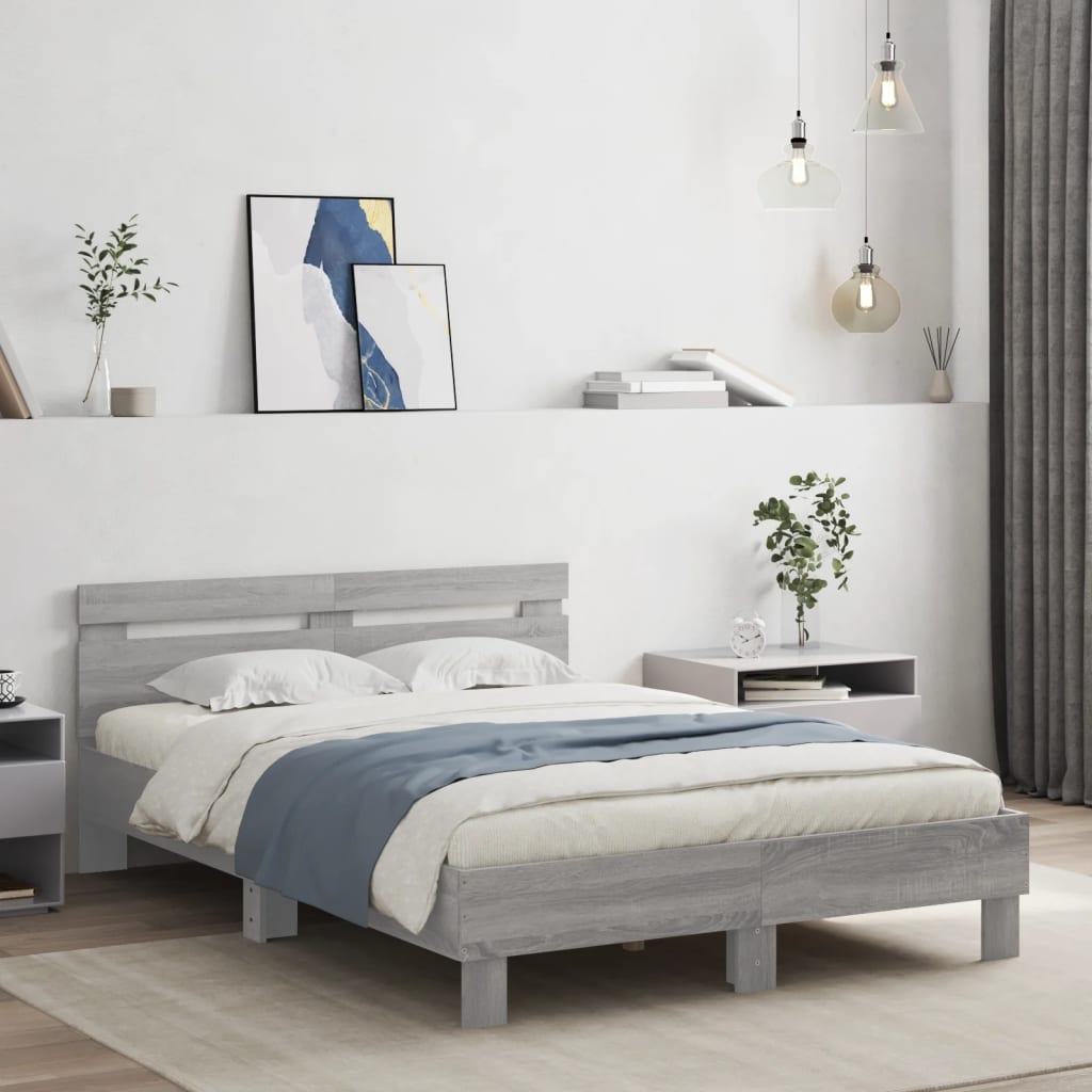 Okvir kreveta s uzglavljem i LED boja hrasta 135x190 cm