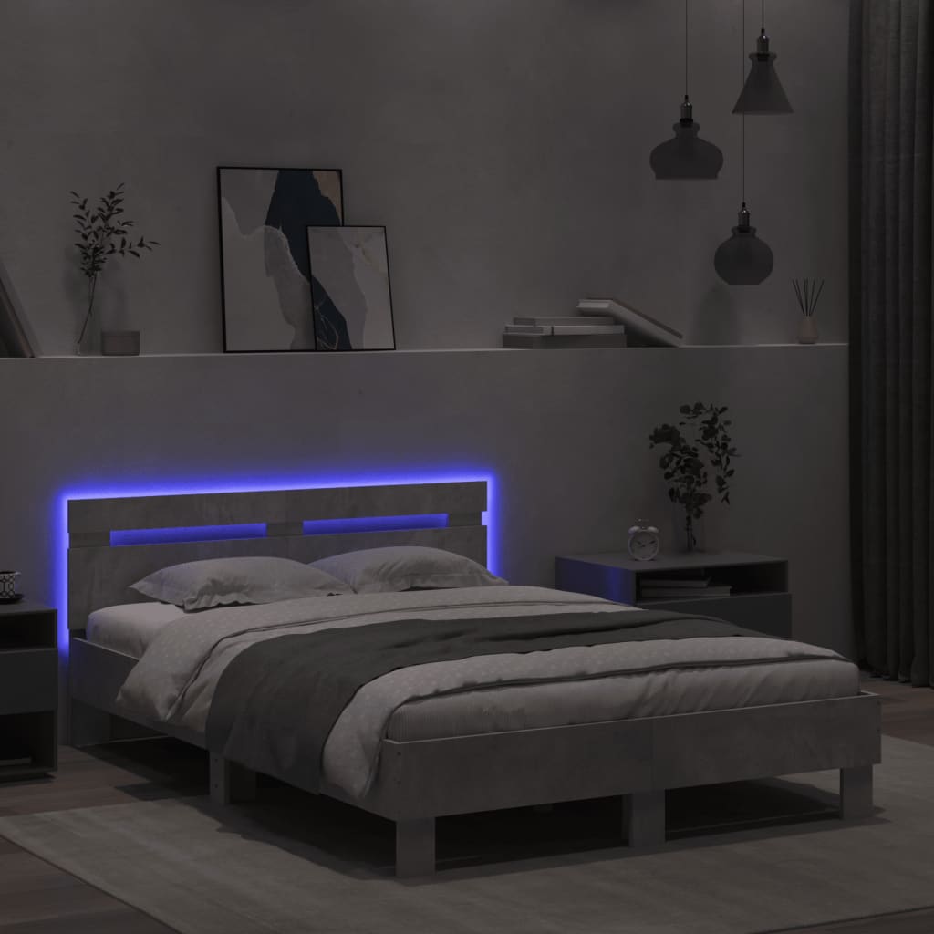Okvir kreveta s uzglavljem LED siva boja betona 120x190 cm