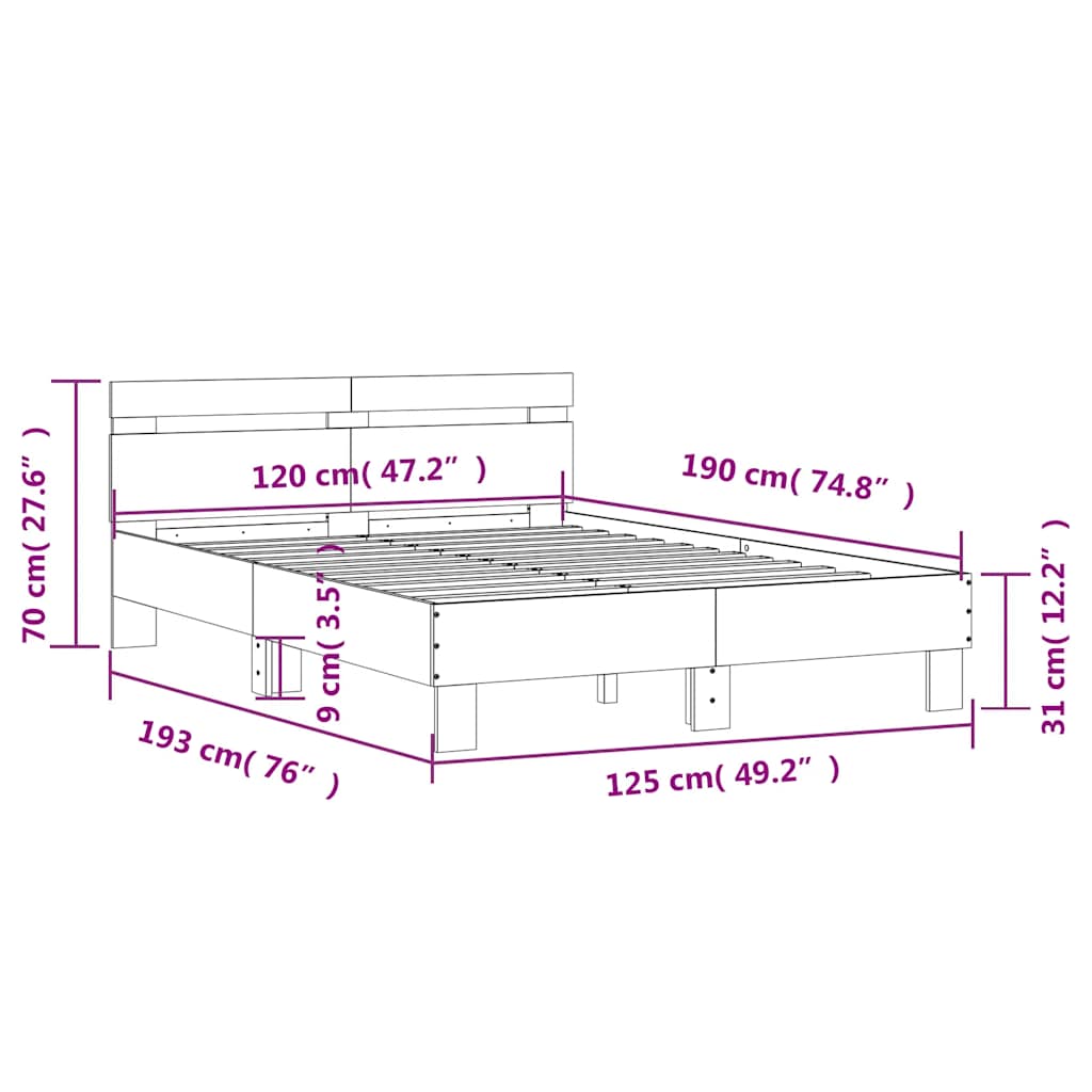 Okvir za krevet s uzglavljem i LED boja hrasta 120x190 cm