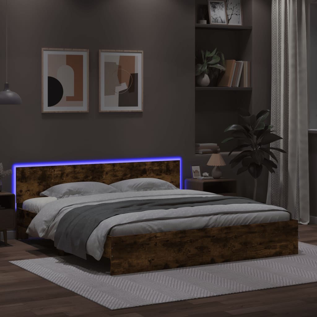 Okvir za krevet s uzglavljem i LED boja hrasta 200x200 cm
