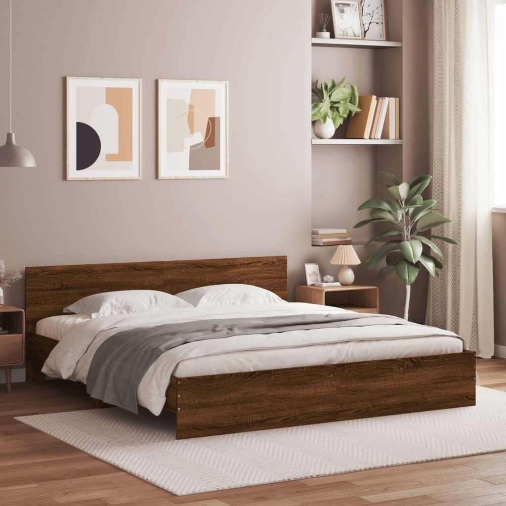 Okvir za krevet s uzglavljem i LED boja smeđeg hrasta 200x200cm