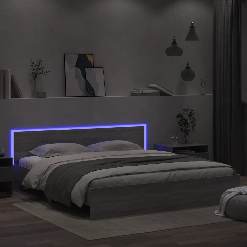 Okvir kreveta s uzglavljem LED siva boja hrasta 180 x 200 cm