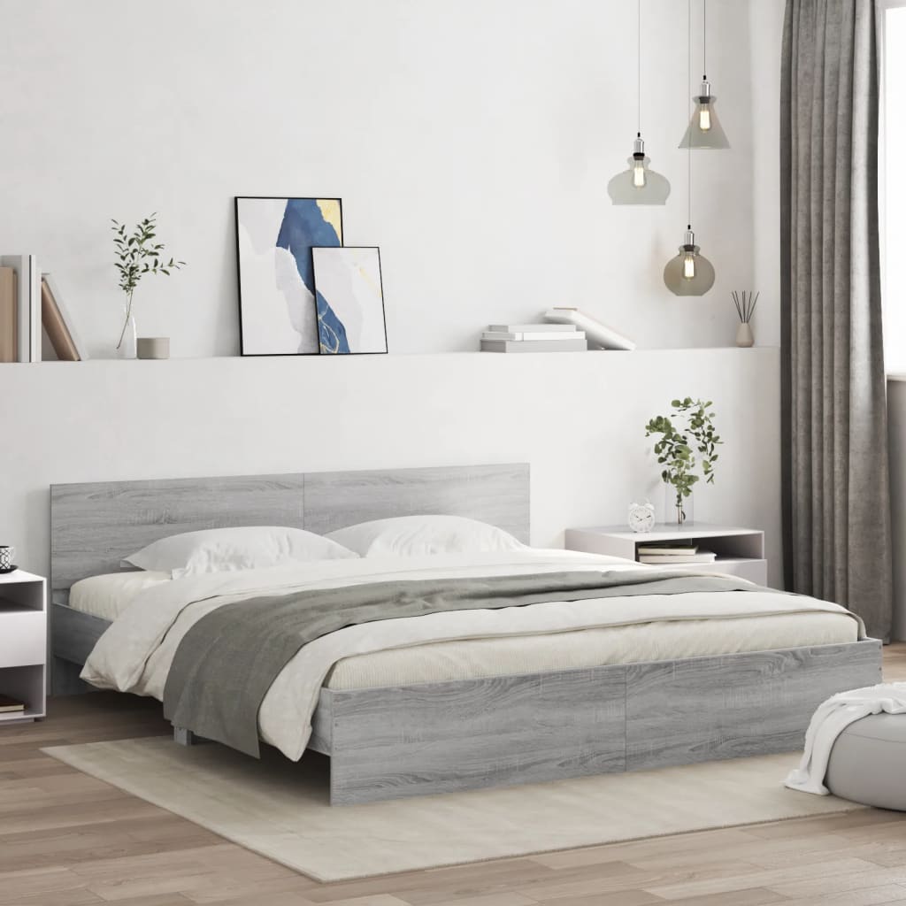 Okvir kreveta s uzglavljem LED siva boja hrasta 180 x 200 cm