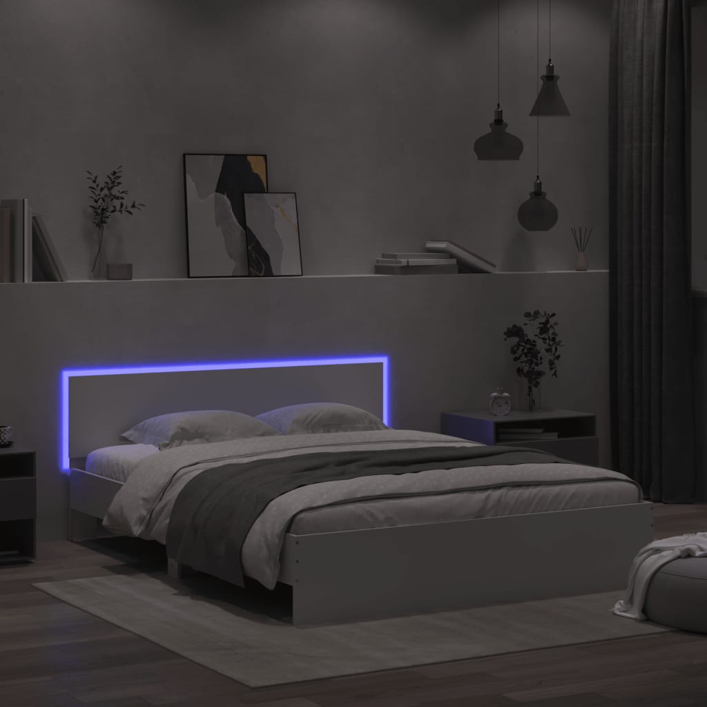 Okvir kreveta s uzglavljem i LED bijeli 160 x 200 cm