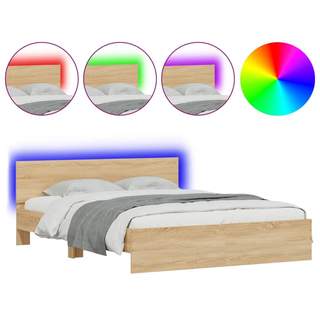 Okvir za krevet s uzglavljem i LED boja hrasta sonome 150x200cm