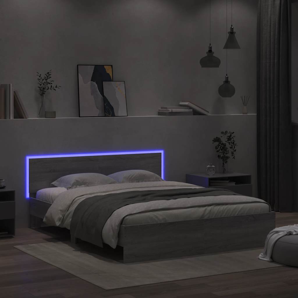 Okvir kreveta s uzglavljem LED siva boja hrasta 150x200 cm