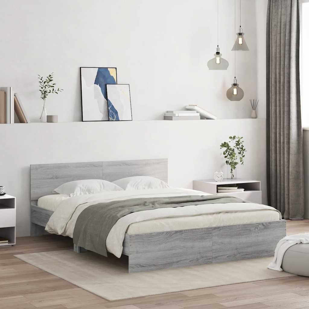 Okvir kreveta s uzglavljem LED siva boja hrasta 150x200 cm