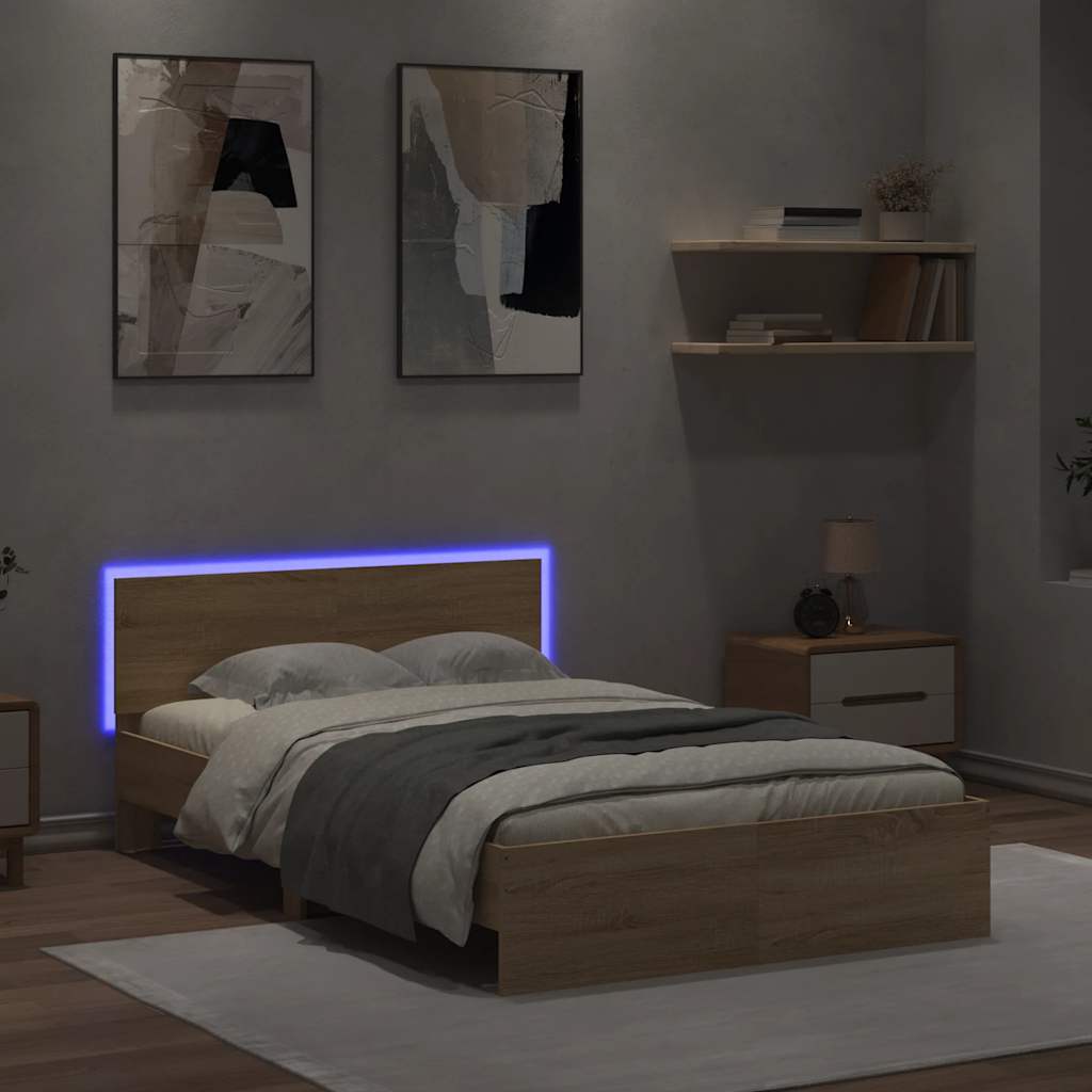 Okvir za krevet s uzglavljem i LED boja hrasta 120x200 cm