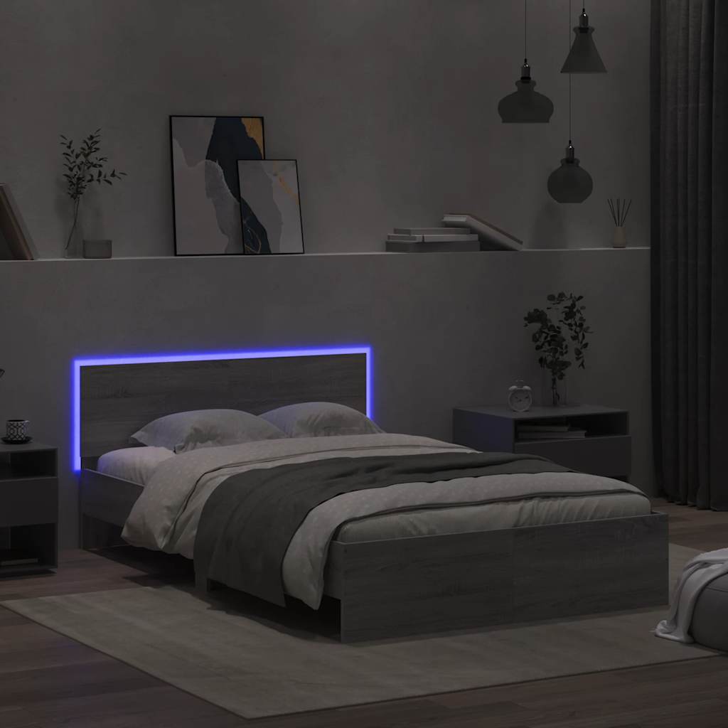 Okvir kreveta s uzglavljem LED siva boja hrasta 120x200 cm