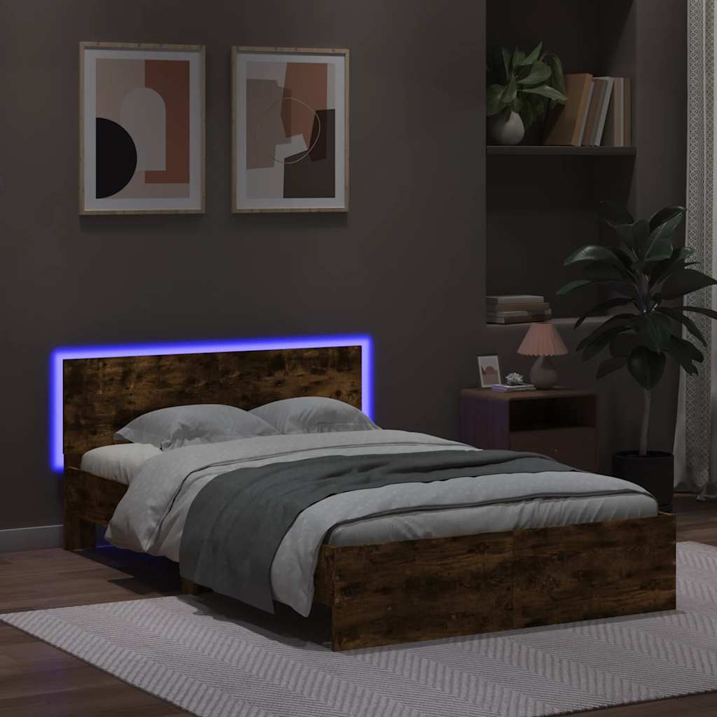 Okvir za krevet s uzglavljem i LED boja hrasta 140x190 cm
