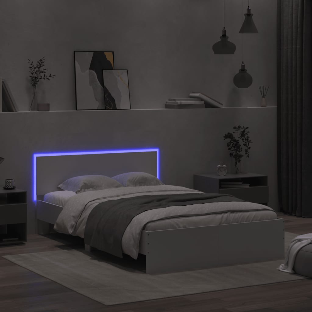 Okvir za krevet s uzglavljem i LED bijeli 135x190 cm