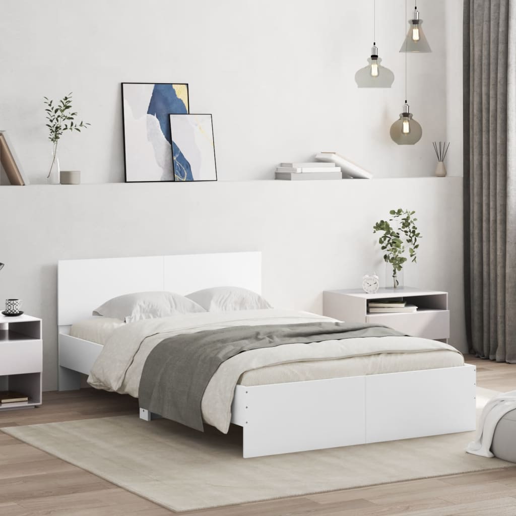 Okvir za krevet s uzglavljem i LED bijeli 135x190 cm