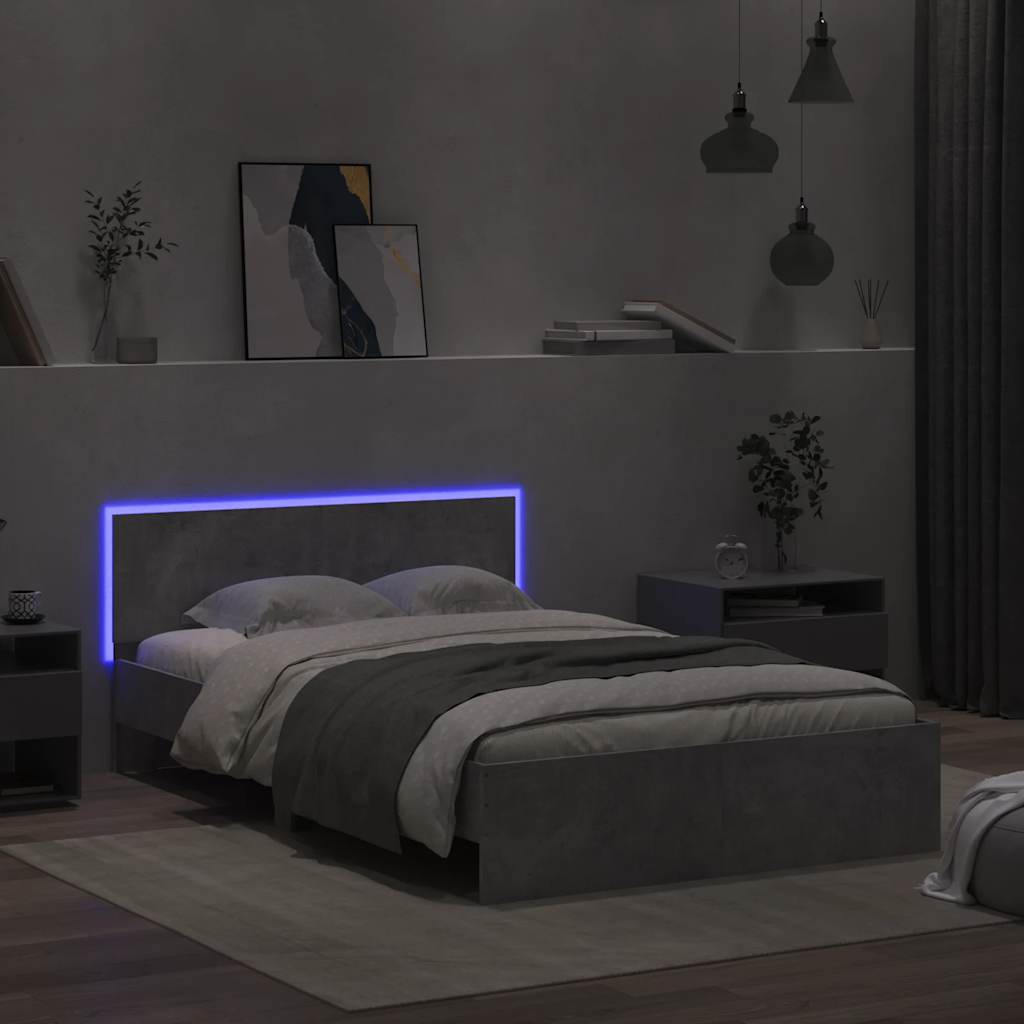 Okvir kreveta s uzglavljem LED siva boja betona 120x190 cm