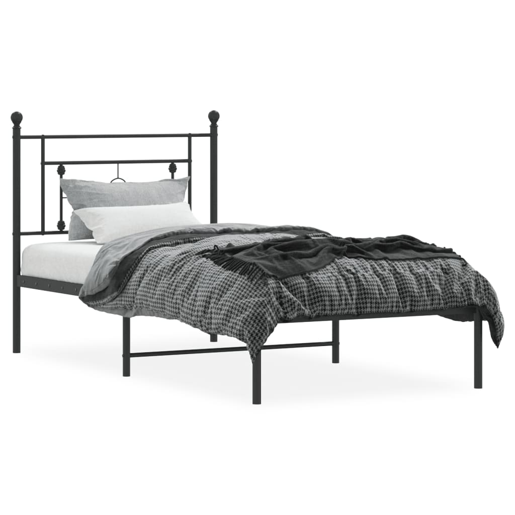Metalni okvir za krevet s uzglavljem crni 90x190 cm