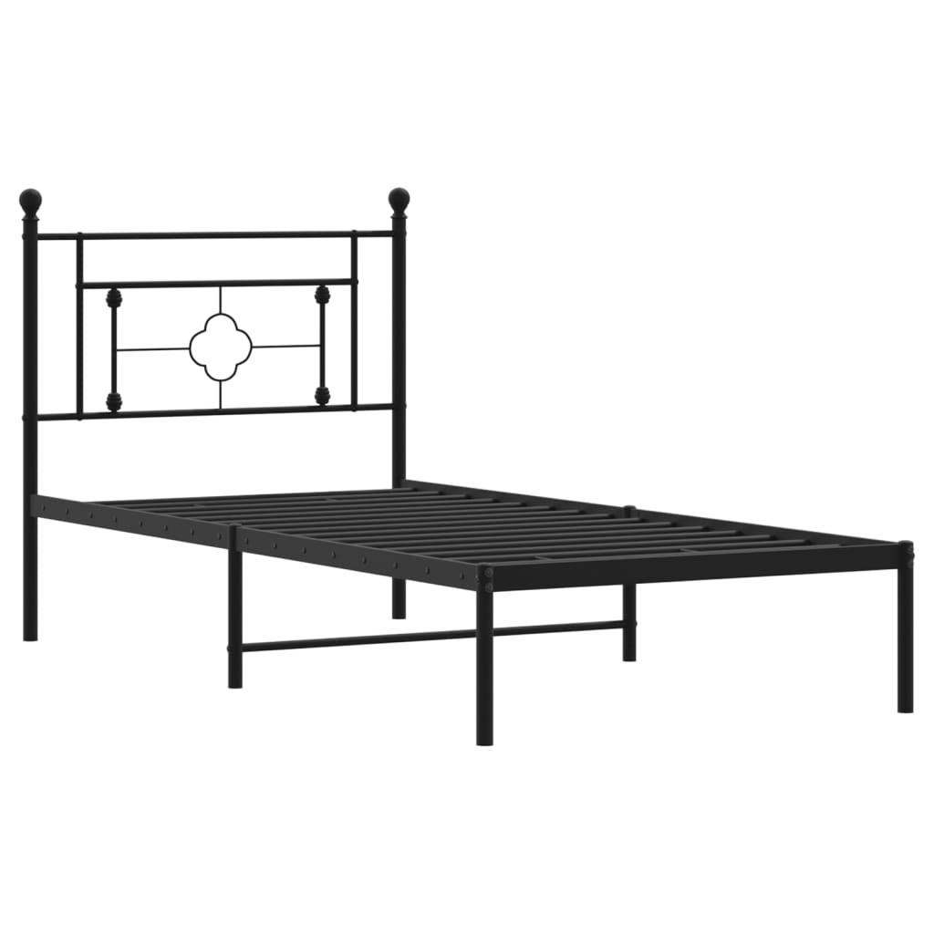 Metalni okvir za krevet s uzglavljem crni 90x190 cm