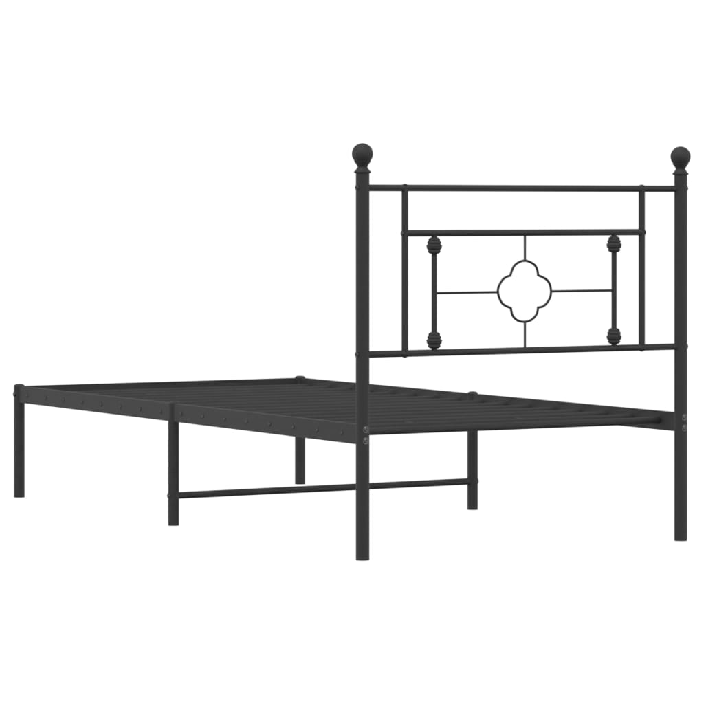 Metalni okvir za krevet s uzglavljem crni 90x190 cm