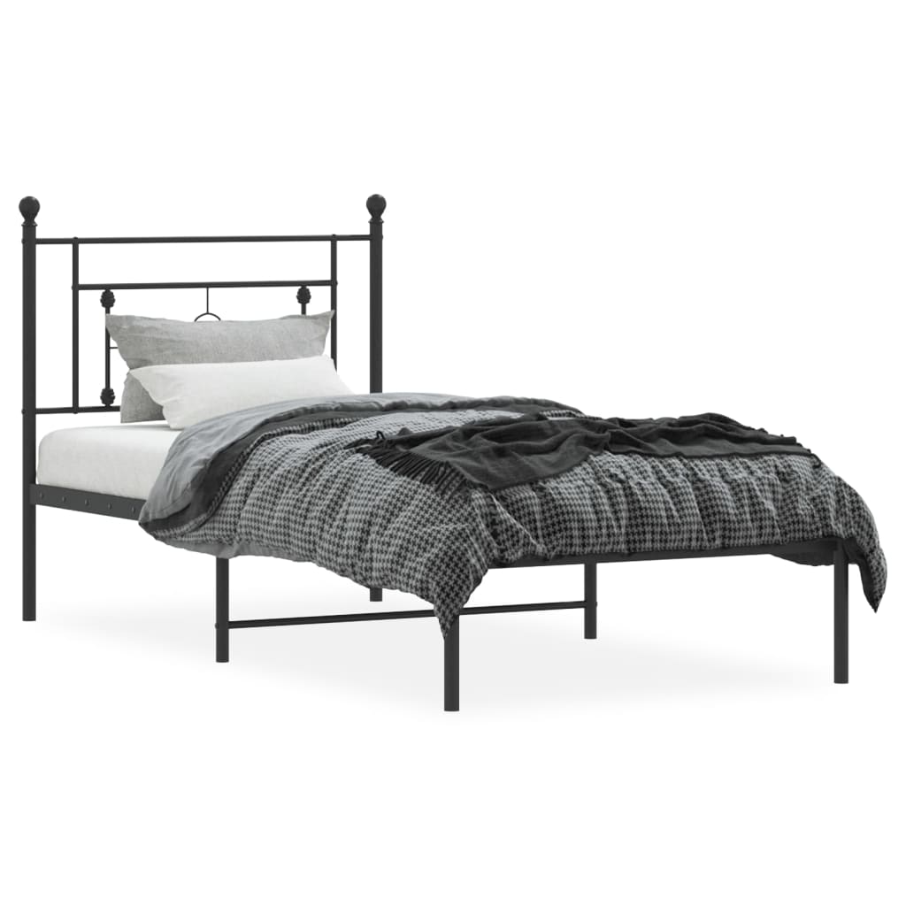 Metalni okvir za krevet s uzglavljem crni 100x190 cm