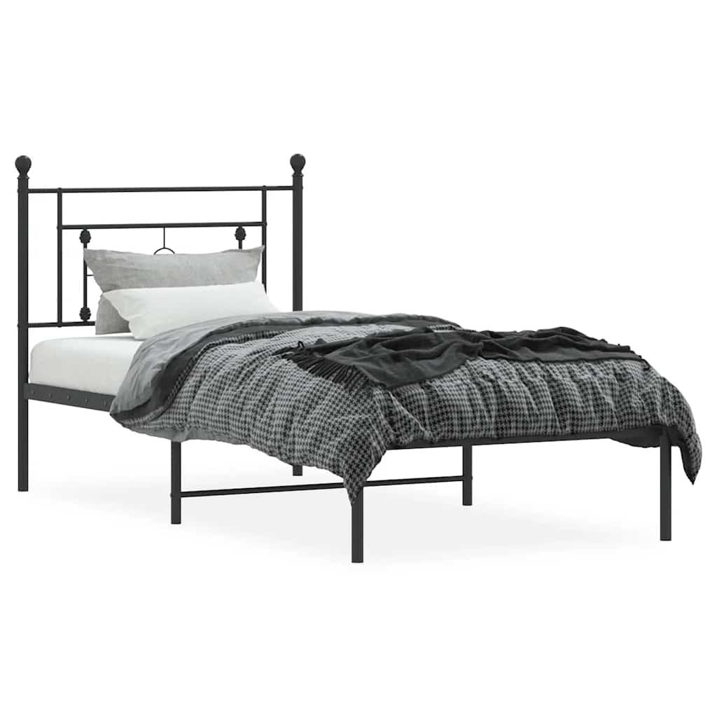 Metalni okvir za krevet s uzglavljem crni 100x200 cm
