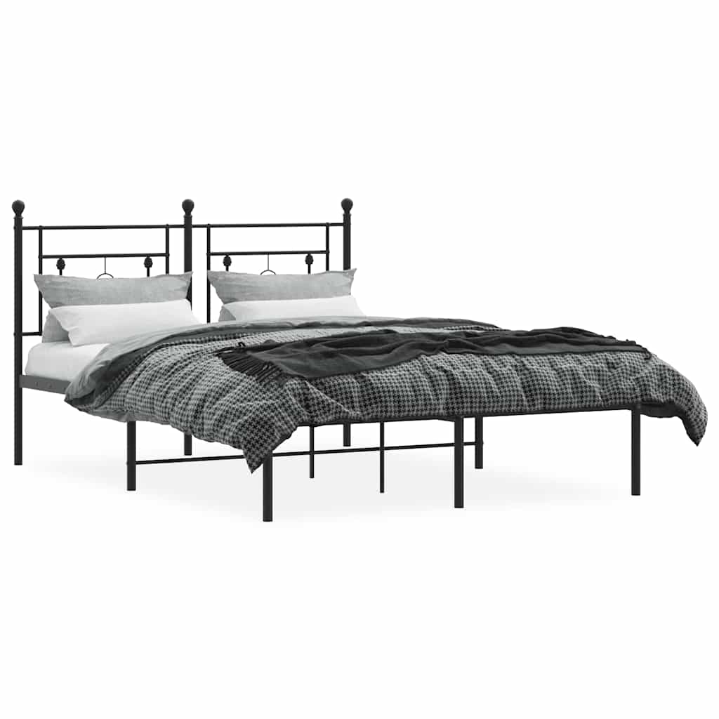 Metalni okvir za krevet s uzglavljem crni 140x200 cm