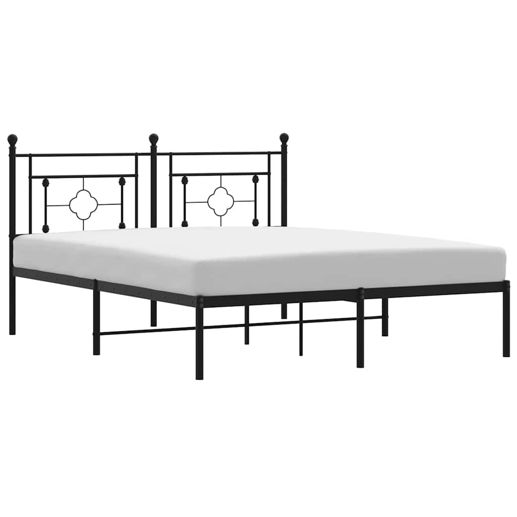 Metalni okvir za krevet s uzglavljem crni 150x200 cm