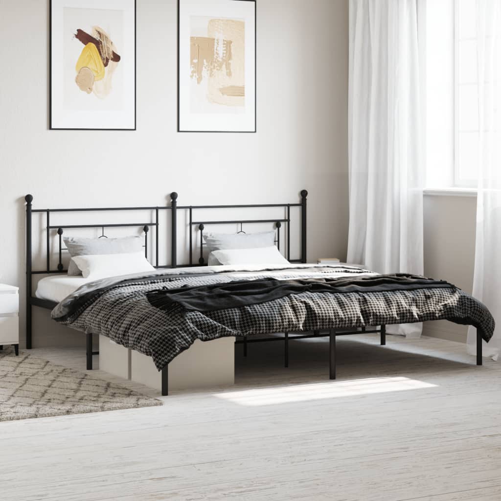 Metalni okvir za krevet s uzglavljem crni 200x200 cm