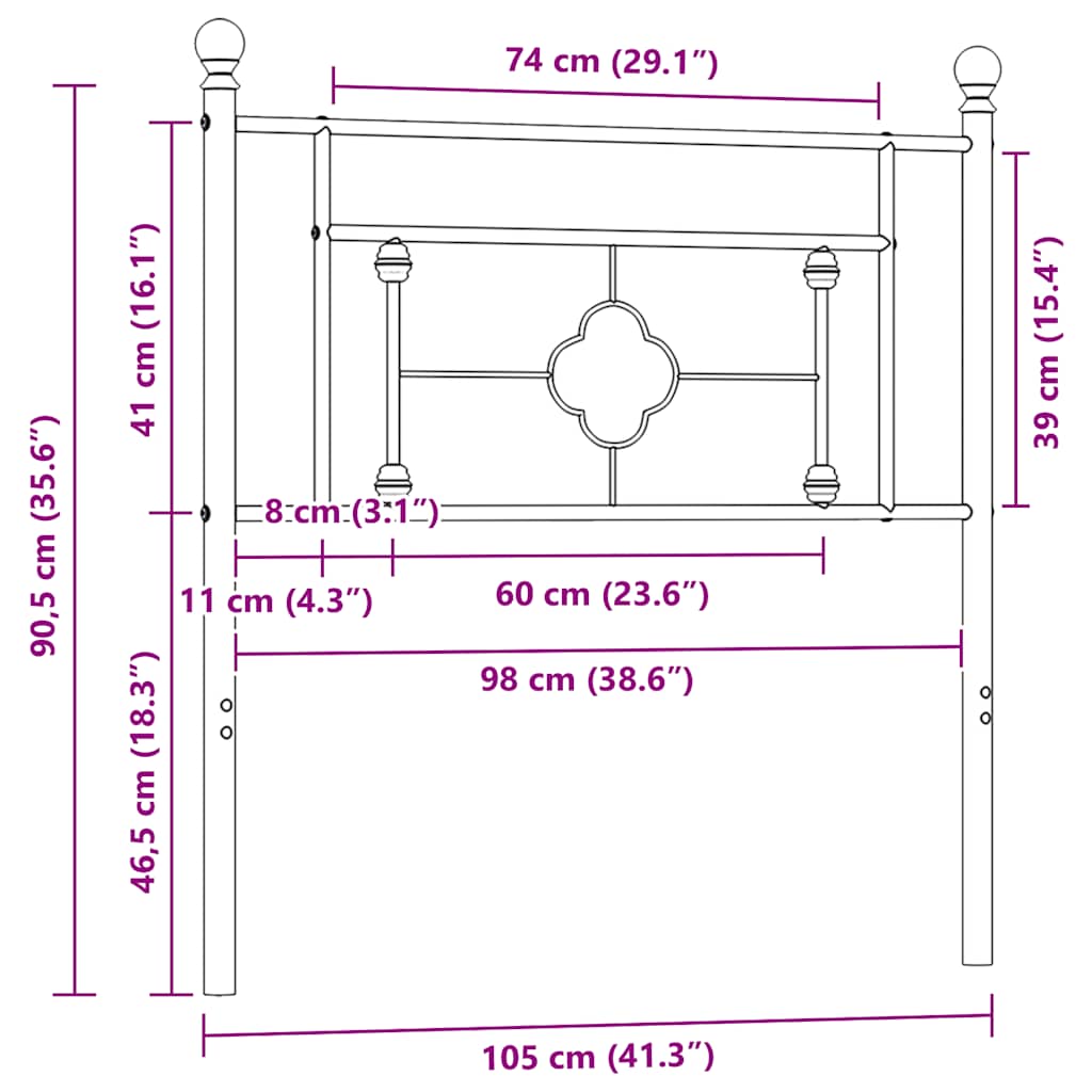 Metalno zamjensko uzglavlje crno 100 cm