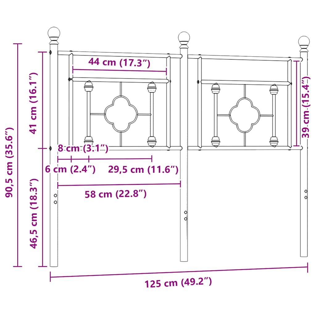Metalno zamjensko uzglavlje crno 120 cm