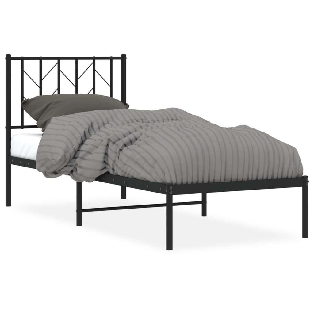 Metalni okvir za krevet s uzglavljem crni 75x190 cm