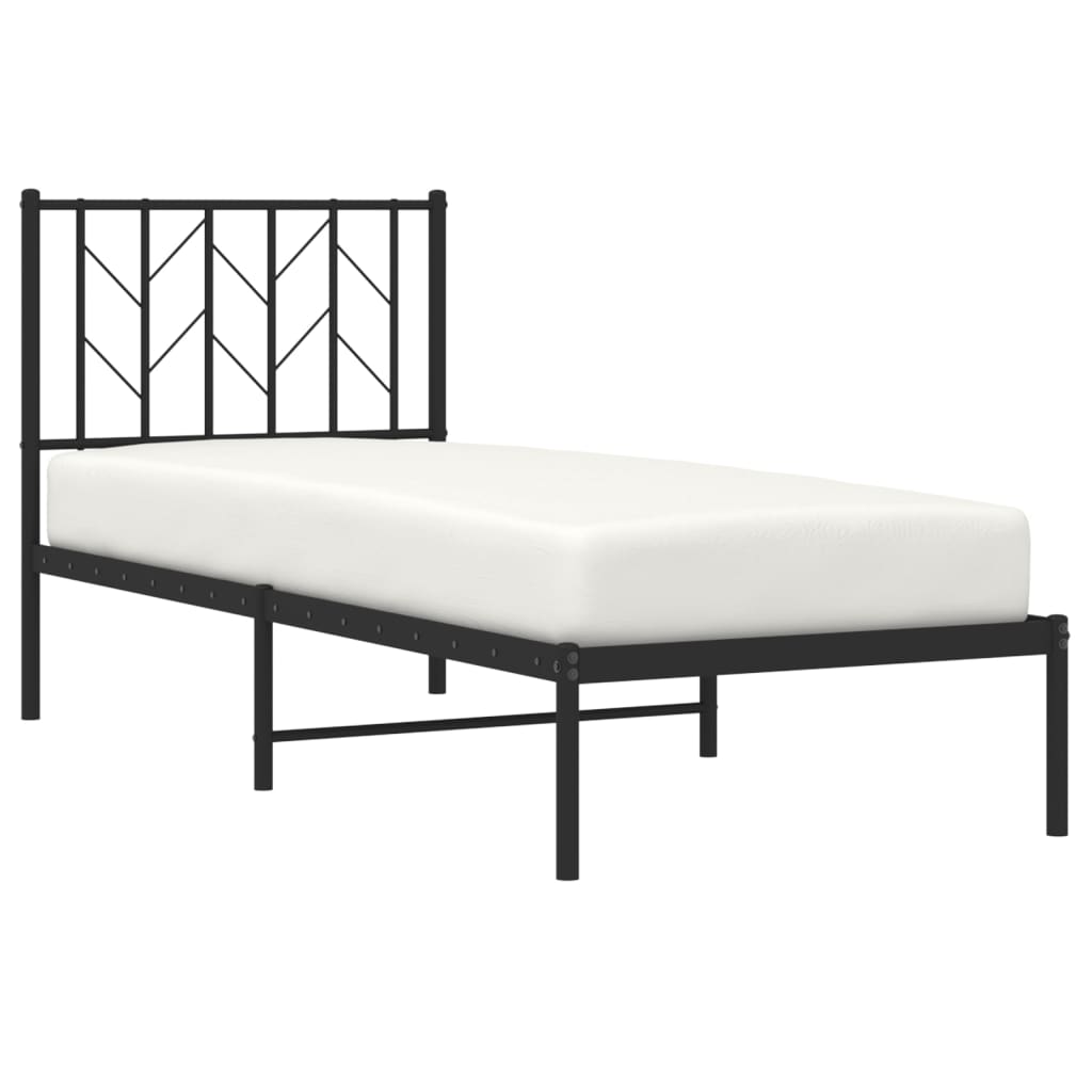 Metalni okvir za krevet s uzglavljem crni 75x190 cm