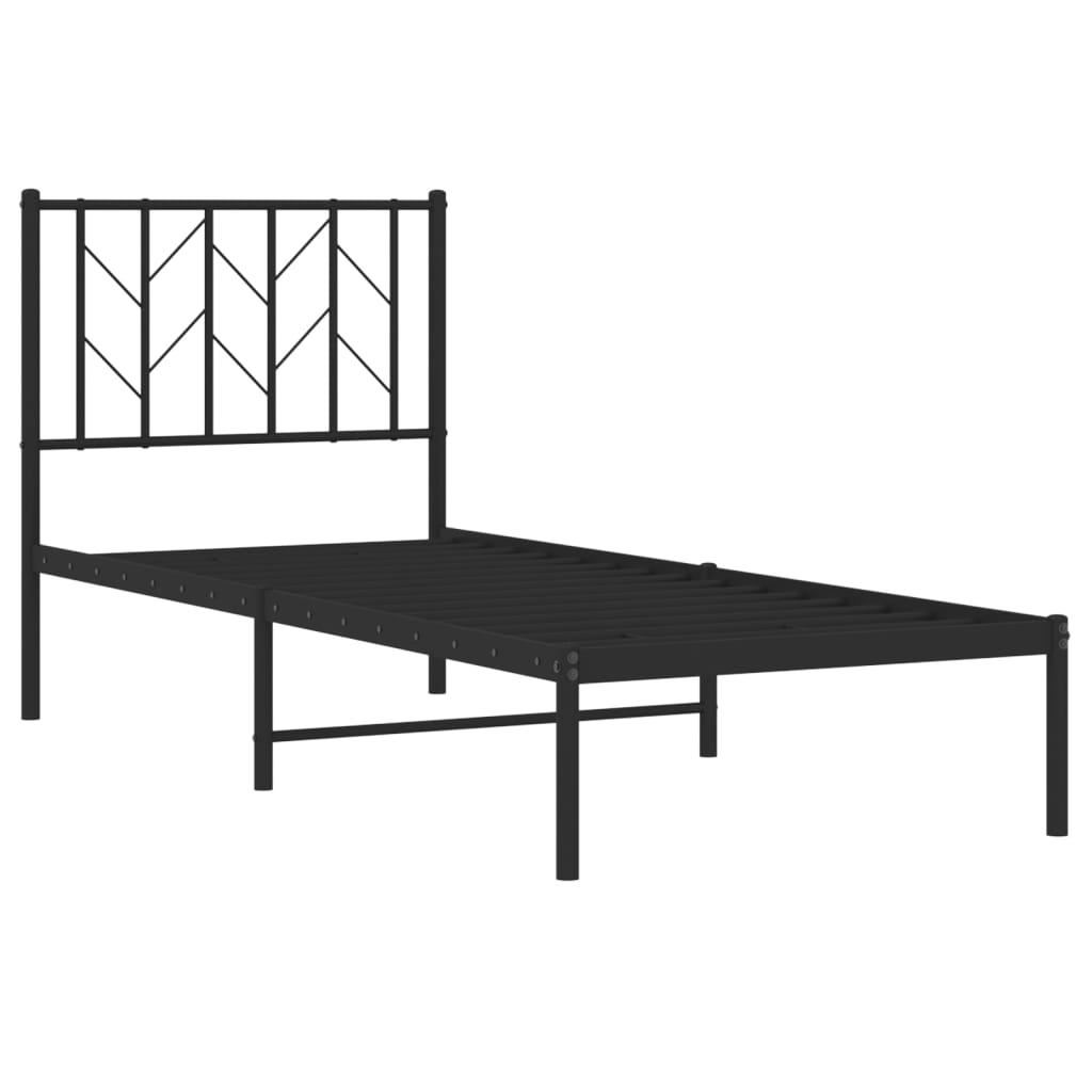 Metalni okvir za krevet s uzglavljem crni 75x190 cm