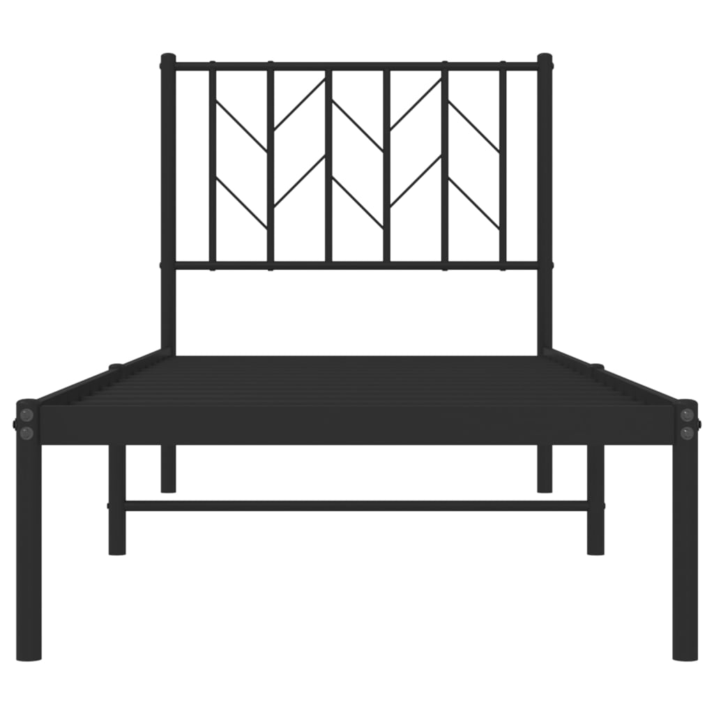 Metalni okvir za krevet s uzglavljem crni 75x190 cm
