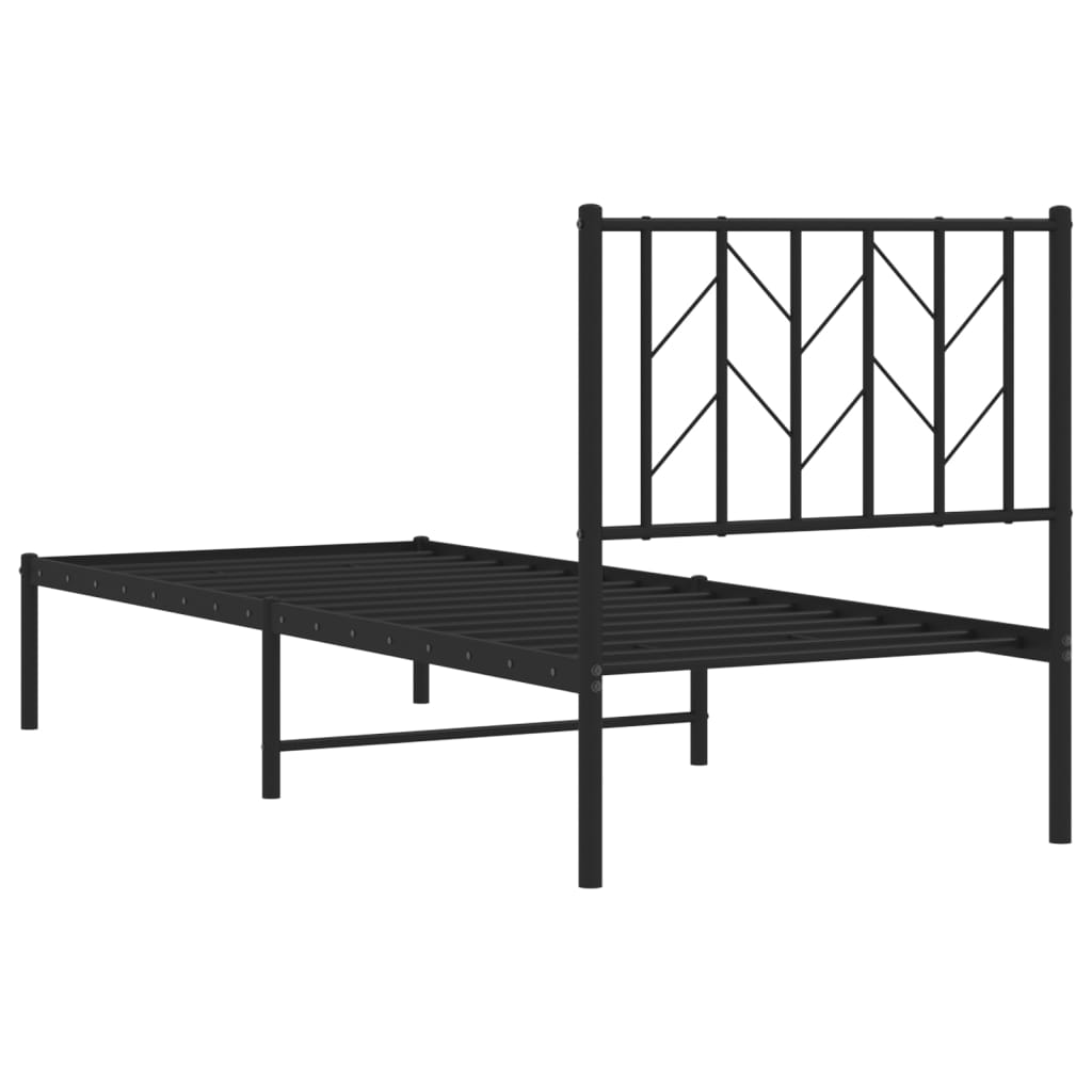 Metalni okvir za krevet s uzglavljem crni 75x190 cm
