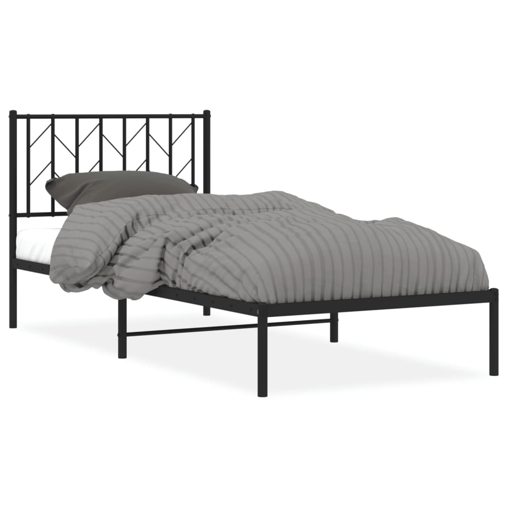 Metalni okvir za krevet s uzglavljem crni 90x200 cm