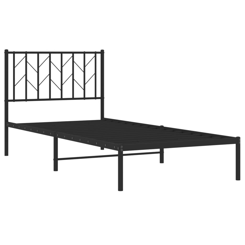 Metalni okvir za krevet s uzglavljem crni 90x200 cm