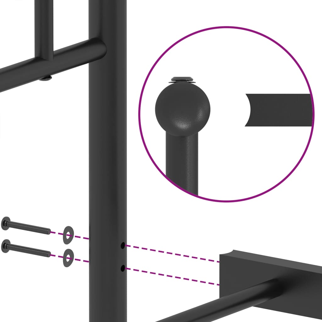 Metalni okvir za krevet s uzglavljem crni 90x200 cm