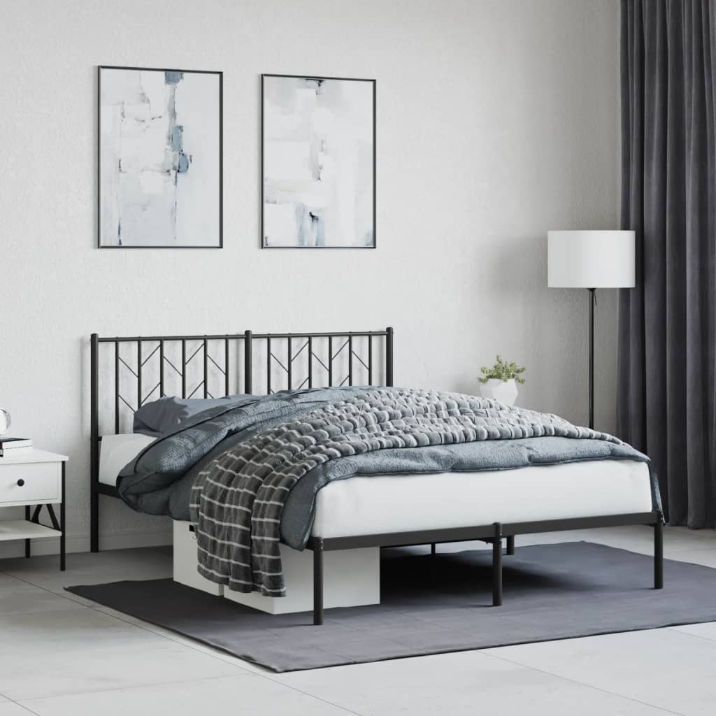 Metalni okvir za krevet s uzglavljem crni 140x190 cm
