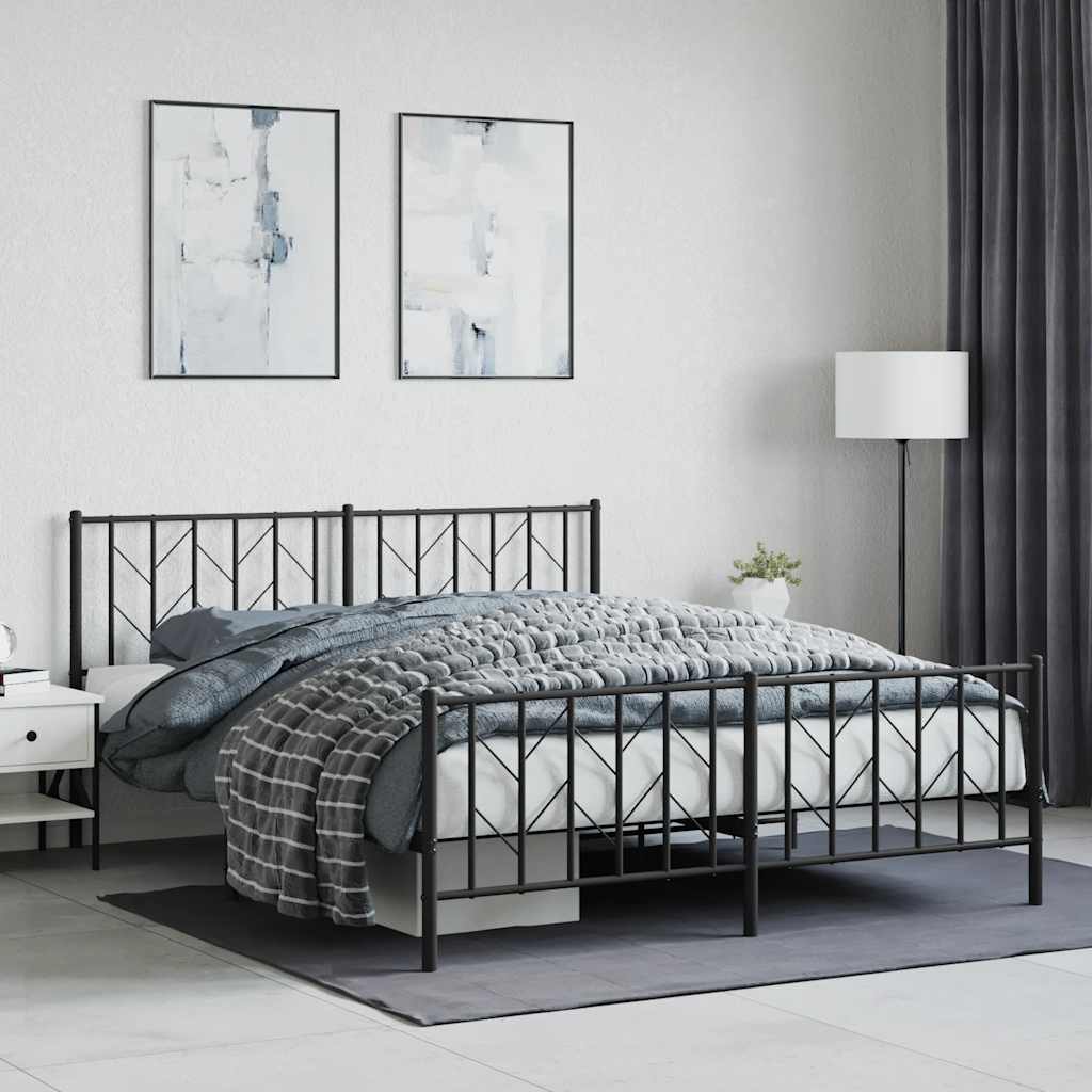 Metalni okvir kreveta uzglavlje i podnožje crni 160x200 cm
