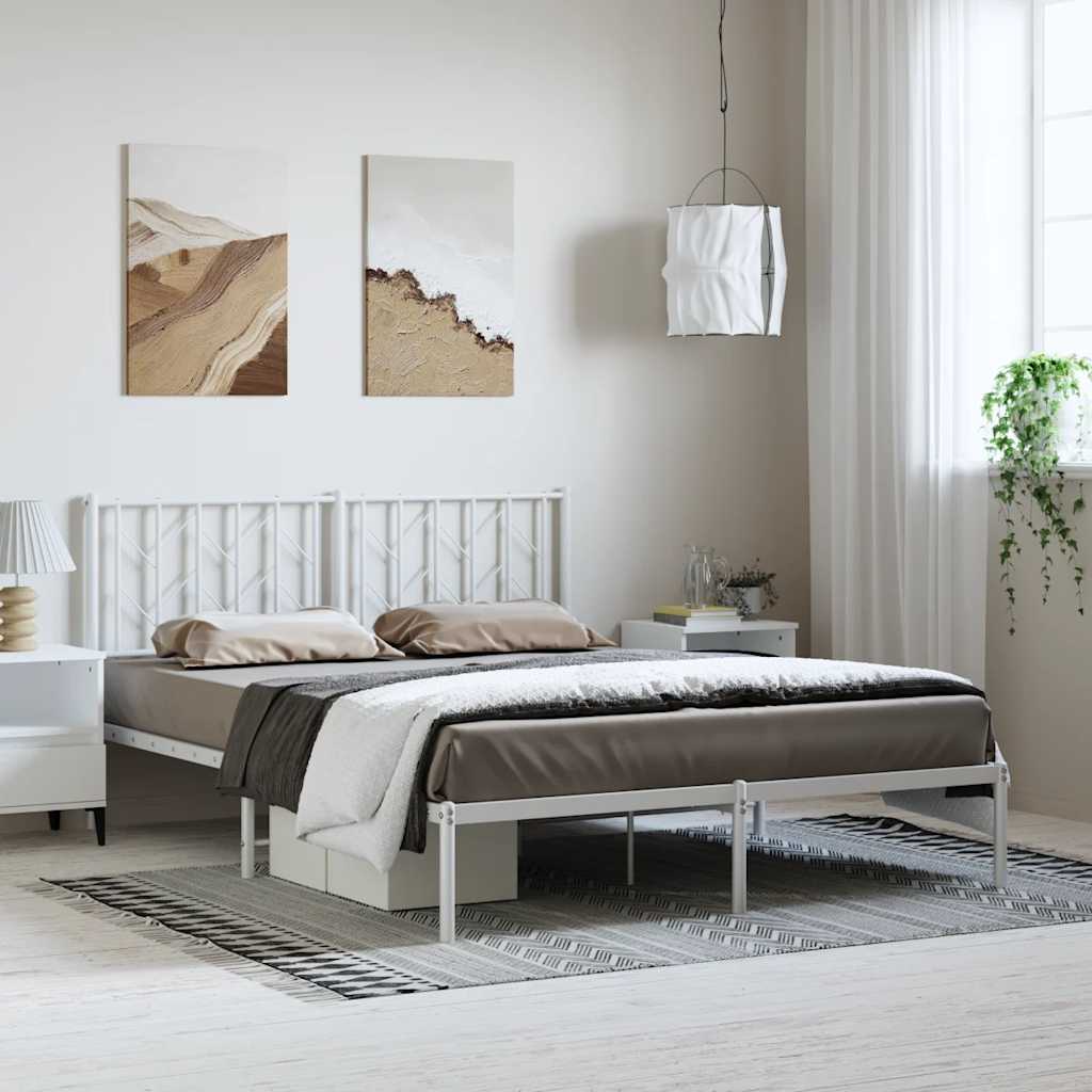 Metalni okvir za krevet s uzglavljem bijeli 150x200 cm