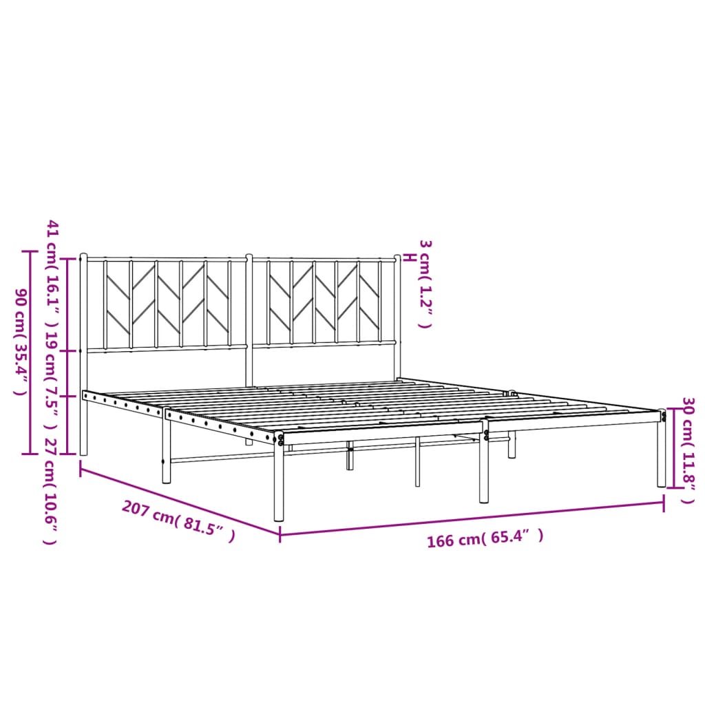 Metalni okvir za krevet s uzglavljem bijeli 160x200 cm