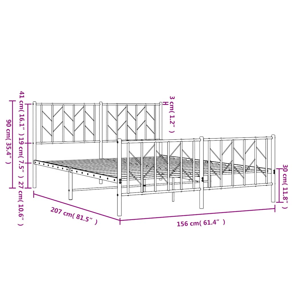 Metalni okvir kreveta uzglavlje i podnožje bijeli 150 x 200 cm