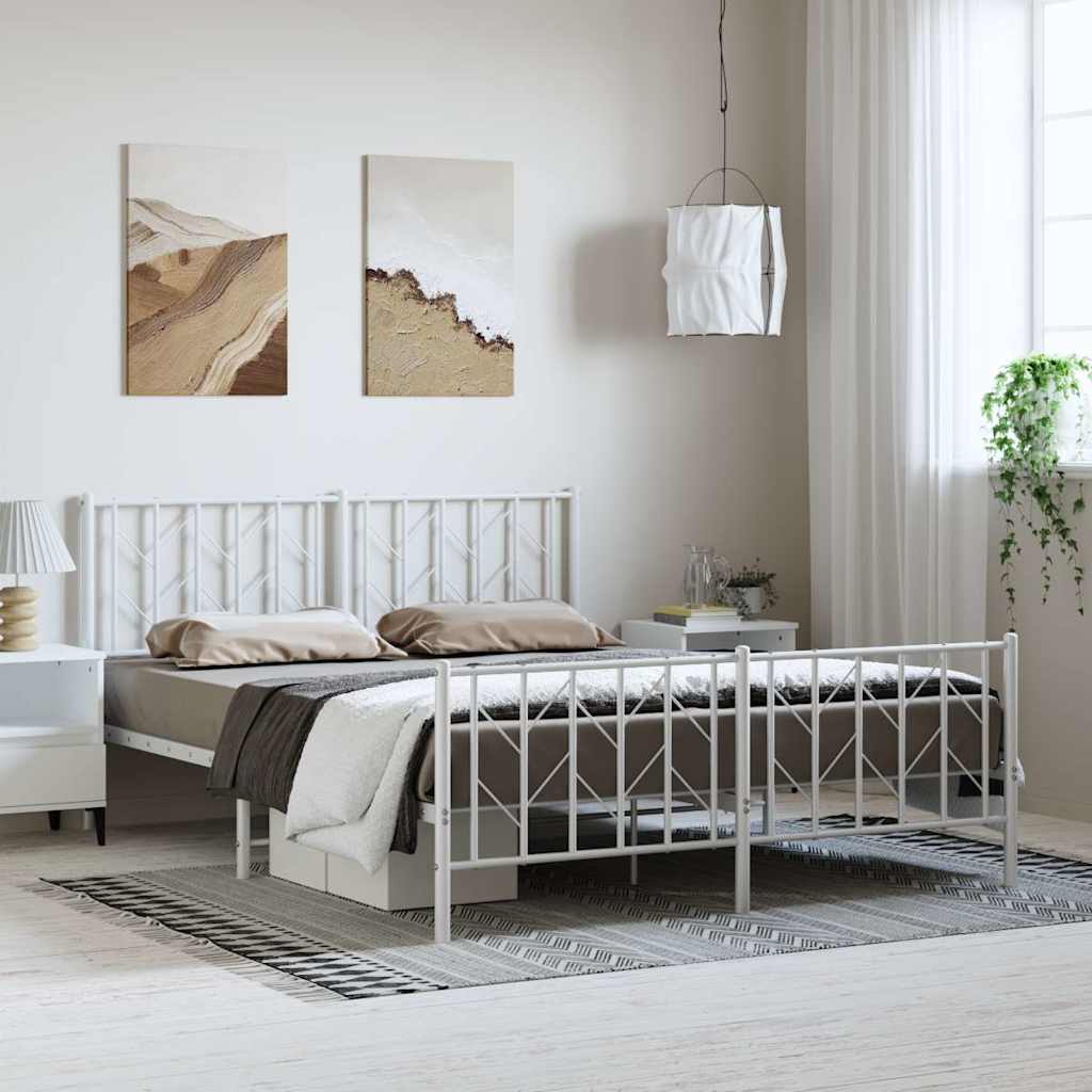 Metalni okvir kreveta uzglavlje i podnožje bijeli 150 x 200 cm