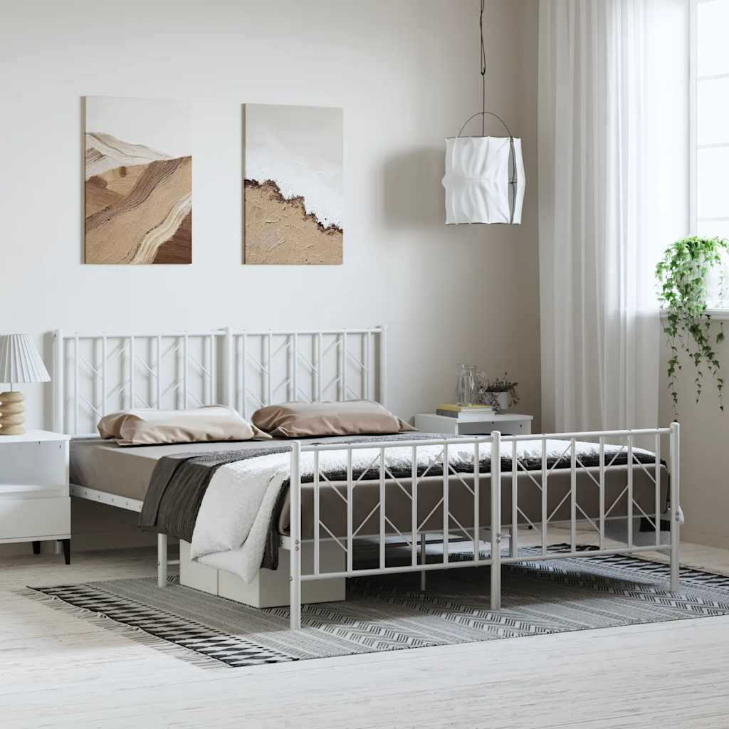 Metalni okvir kreveta uzglavlje i podnožje bijeli 193 x 203 cm