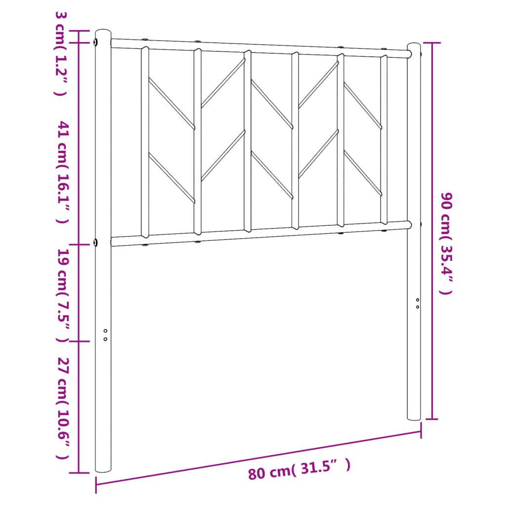 Metalno uzglavlje za krevet, bijelo, 75 cm