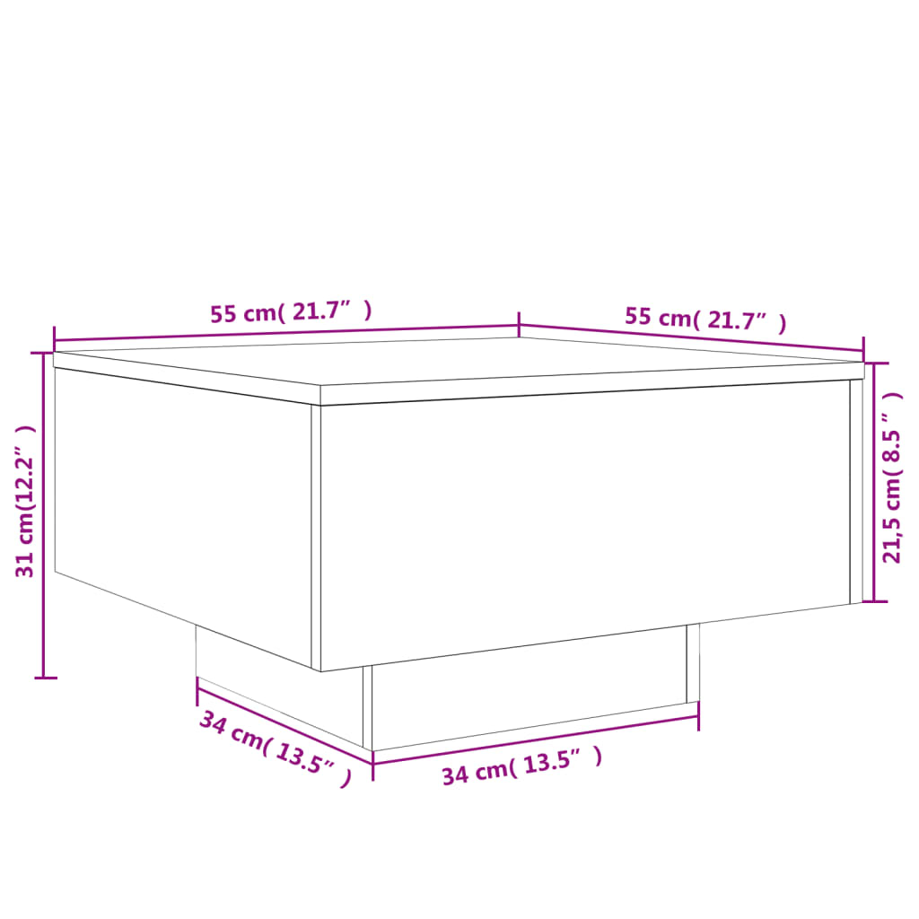 Stolić za kavu s LED svjetlima crni 55 x 55 x 31 cm