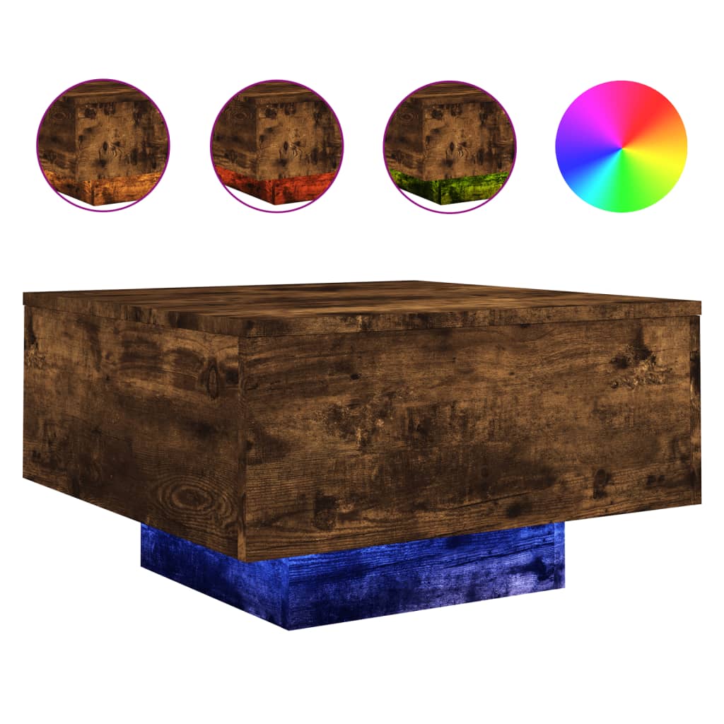 Stolić za kavu s LED svjetlima boja dimljenog hrasta 55x55x31cm