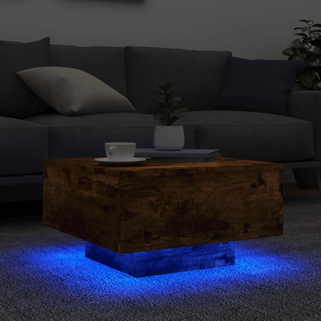 Stolić za kavu s LED svjetlima boja dimljenog hrasta 55x55x31cm